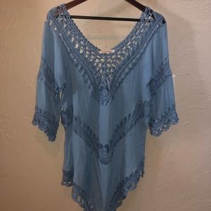 Embroidered Blue Beach Shirt